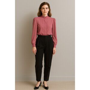 Vintage 80s First Glance Blouse Pink Sheer Pintuck Button Back Long Sleeve 13